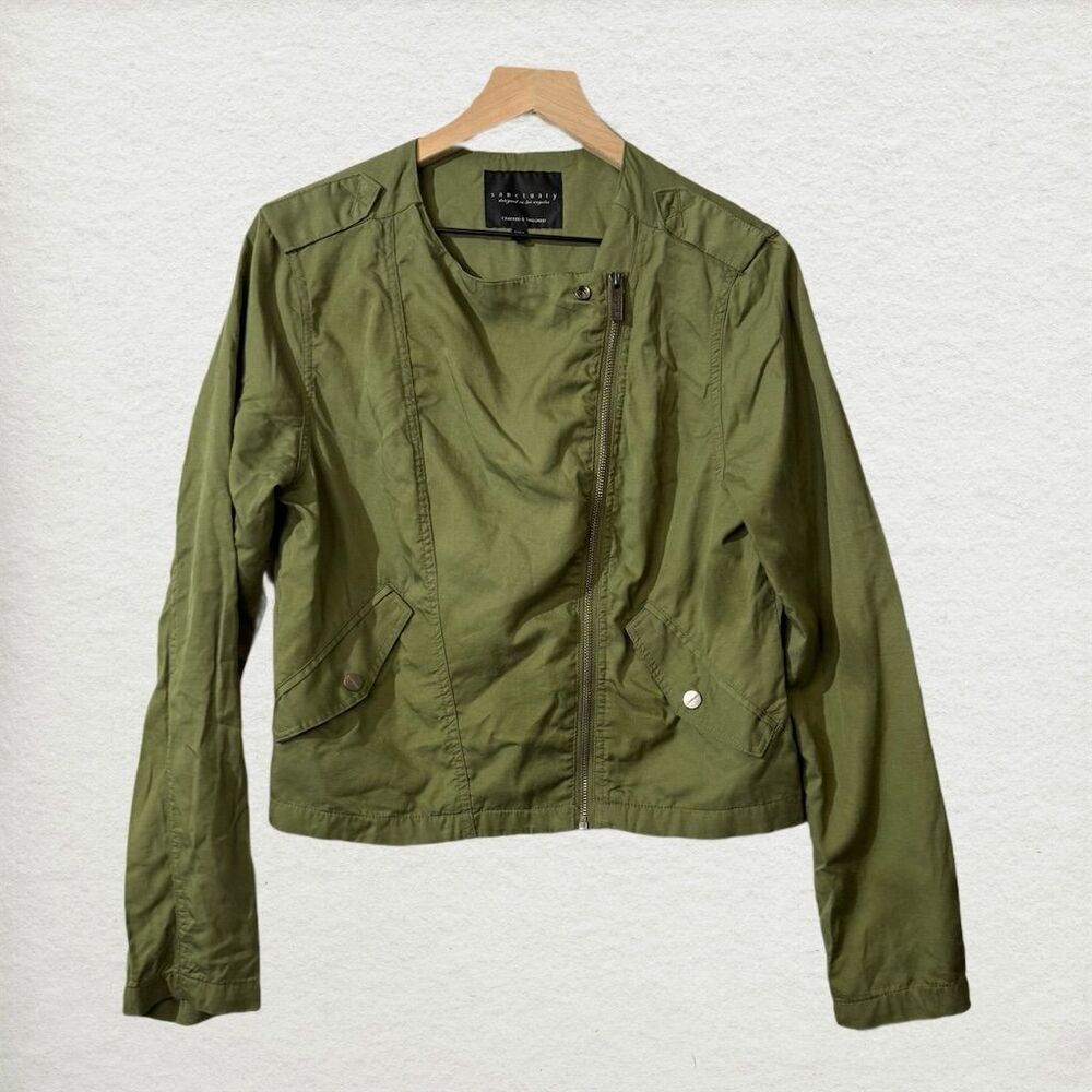 Sanctuary Olive Green Moto Jacket Women’s Medium Asymmetrical Zip, Utility Style